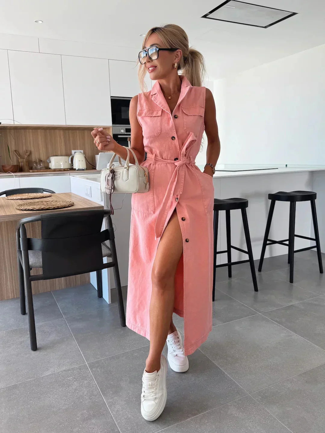 Diane | Women's Sleeveless Maxi Dress with Buttons