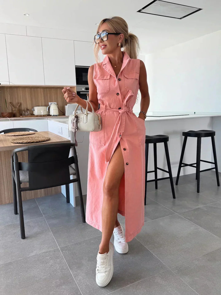 Diane | Women's Sleeveless Maxi Dress with Buttons
