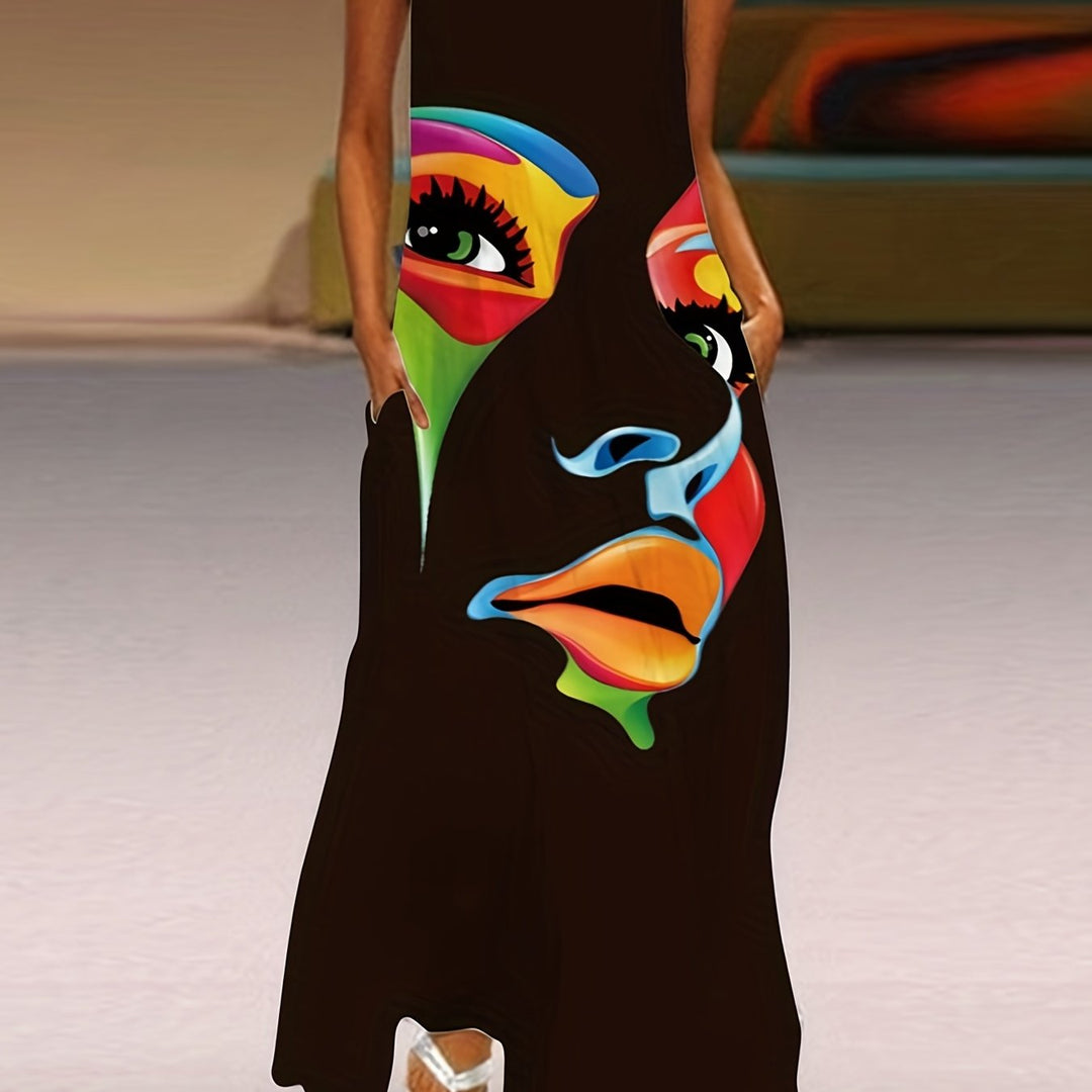 Honor | Women's Chic Mask Print Maxi Dress