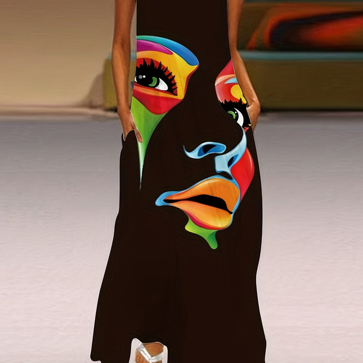 Honor | Women's Chic Mask Print Maxi Dress