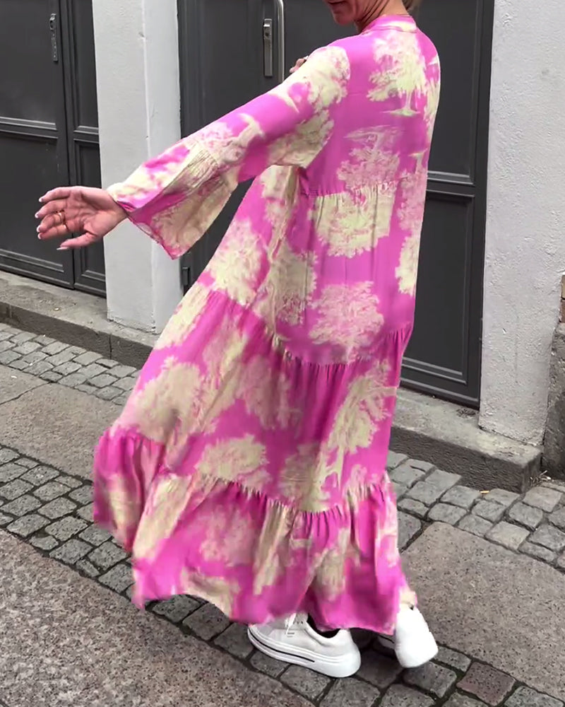 Giavanna | Women's Relaxed Mini Casual Flared Sleeve Long Printed Dress