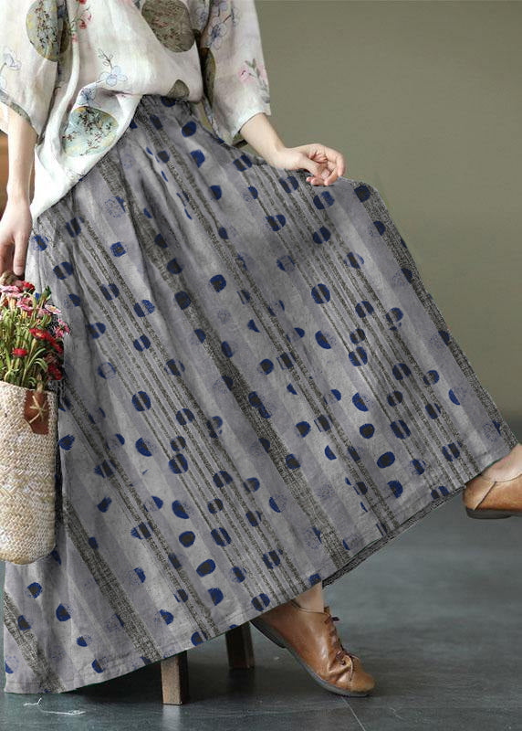 Bohemian Black Flower Elastic Waist Print Linen Skirts Summer