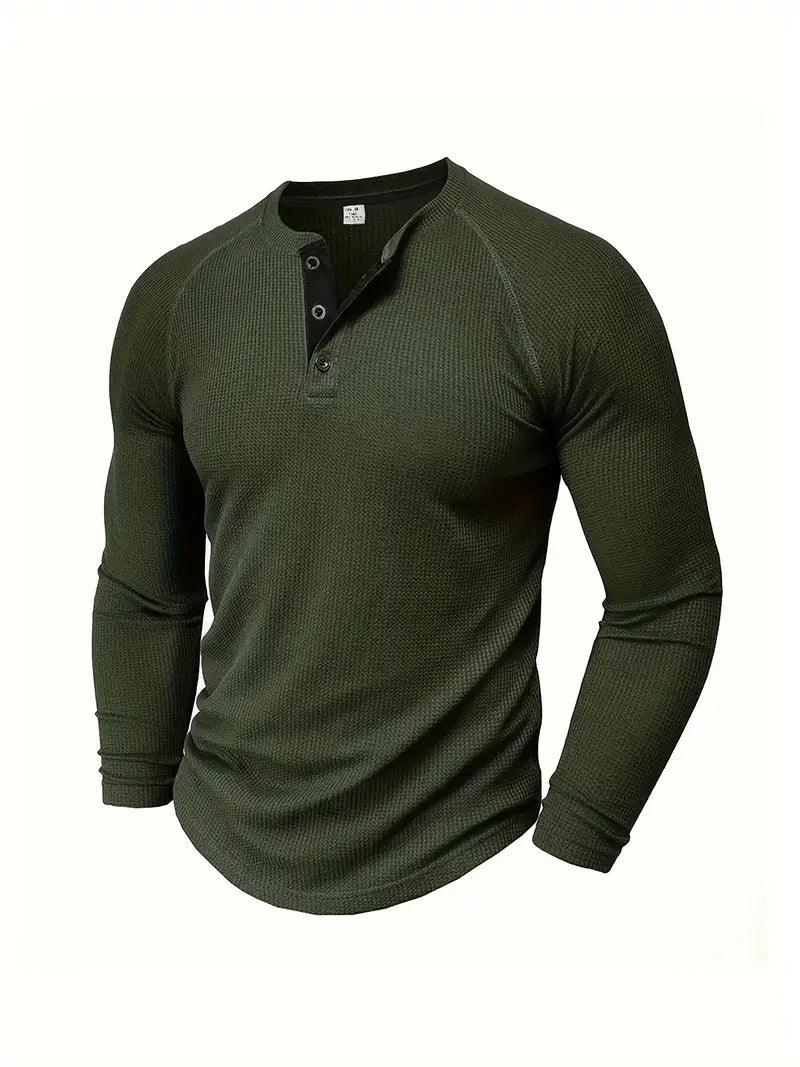 Chad | Men's Long Sleeve Crew Neck Henley Shirt with Buttons