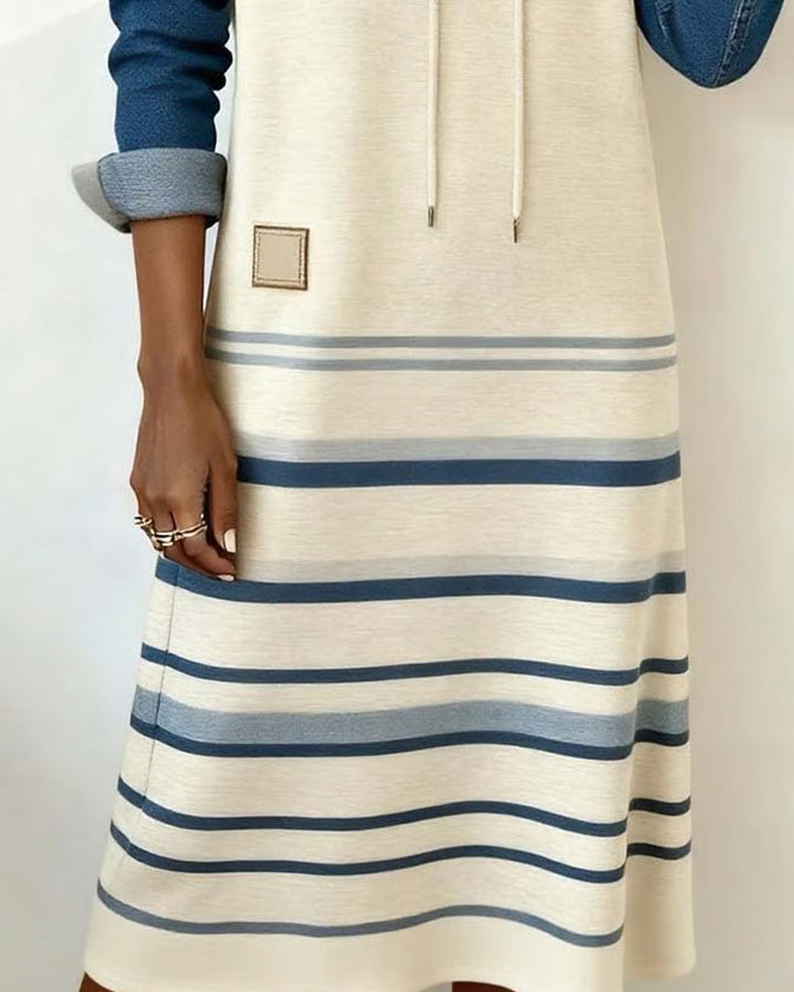 Everly | Women's Knee-Length Striped Hooded Dress with Drawstring