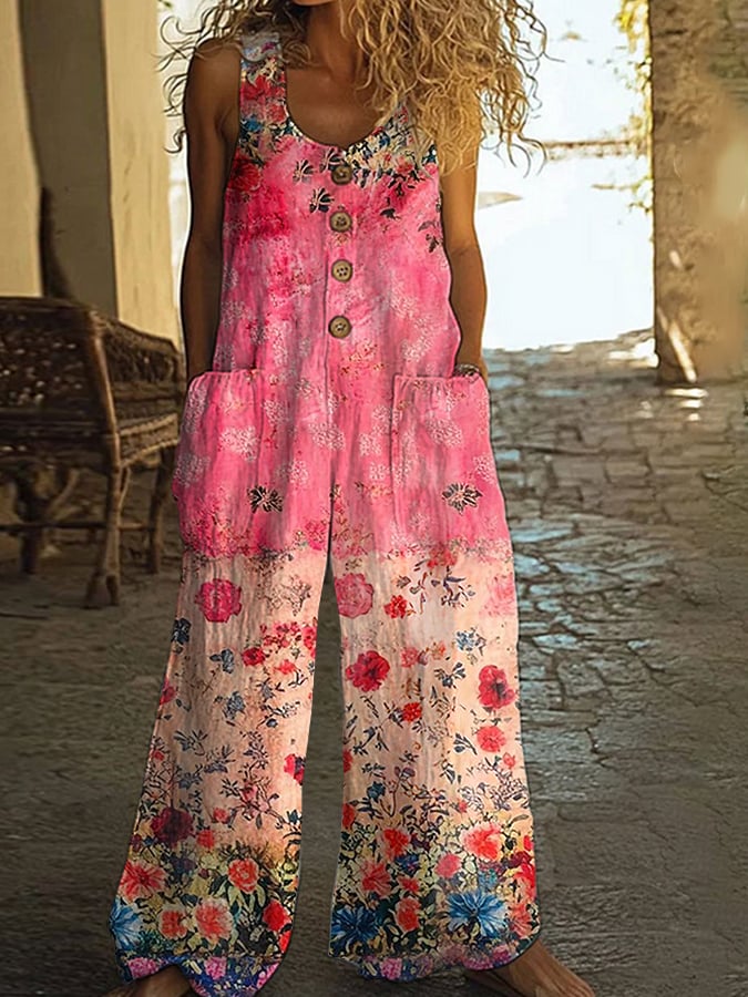 Hilary | Relaxed Chic Vintage Loose Floral Jumpsuit with Pockets