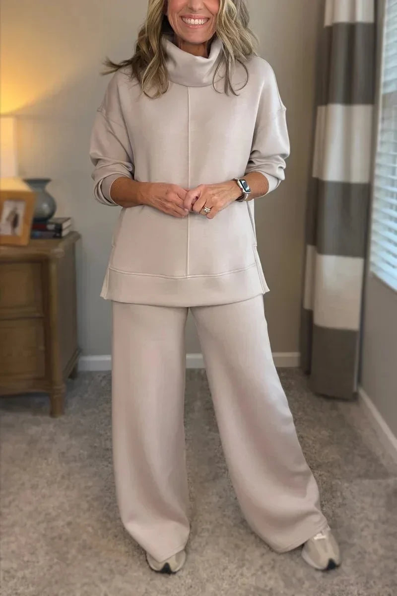 Aivra | Women's Turtleneck Long Sleeve Wide-Leg Two Piece Set with Pockets