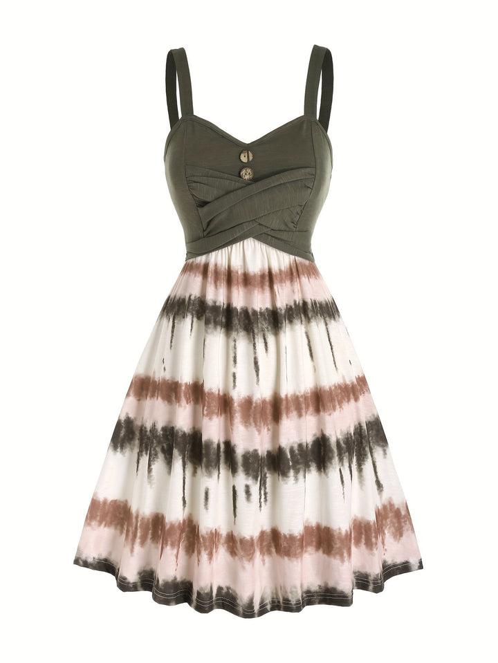 Gisele | Women's V-Neck Maxi Comfortable Tie-Dye Sleeveless Summer Dress with Buttons
