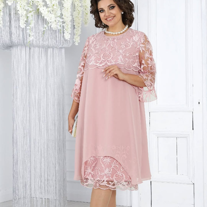Women's Round Neck Embroidered Patchwork Dress