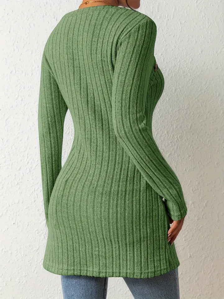 Julia | Women's Long Sleeve Square Neck Asymmetrical Top with Buttons