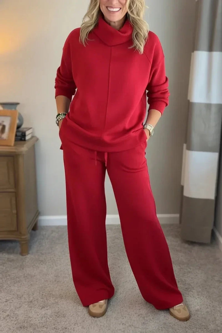 Aivra | Women's Turtleneck Long Sleeve Wide-Leg Two Piece Set with Pockets