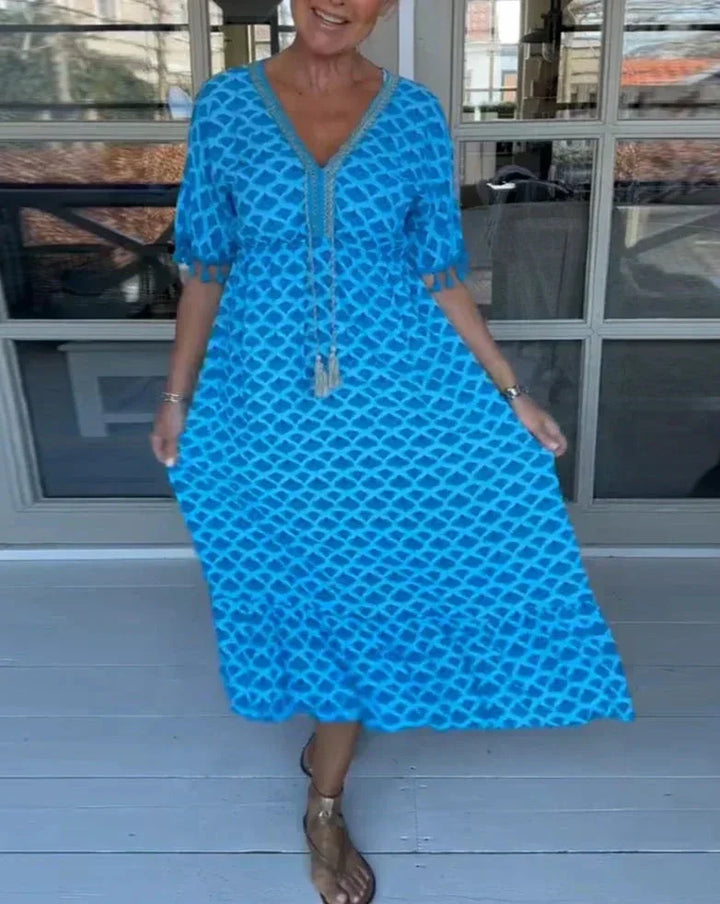 Aisha™ | Comfortable Loose Fit V-Neck Midi Dress
