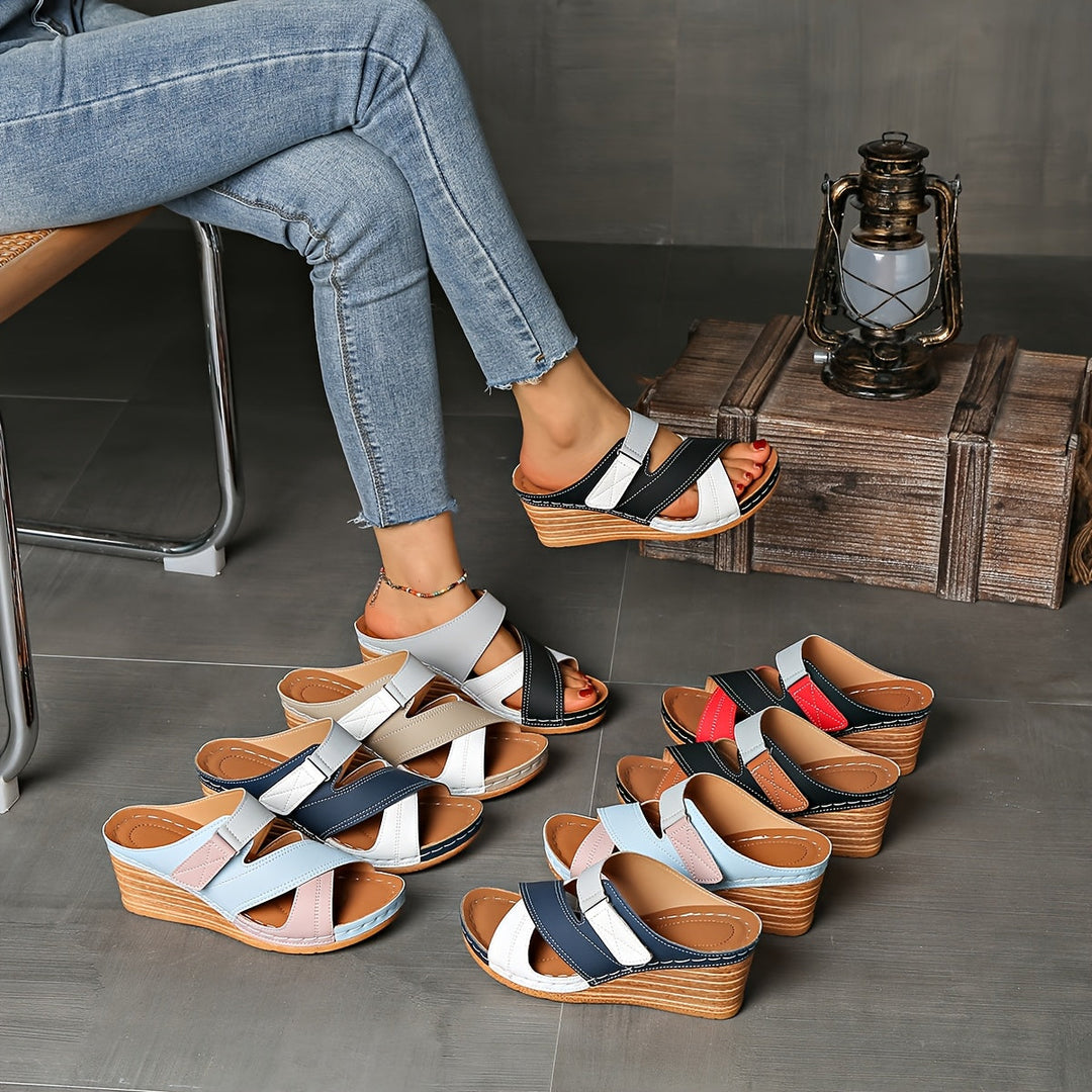 Marina | Women's Colorblock Wedge Slides, Comfortable Sandals