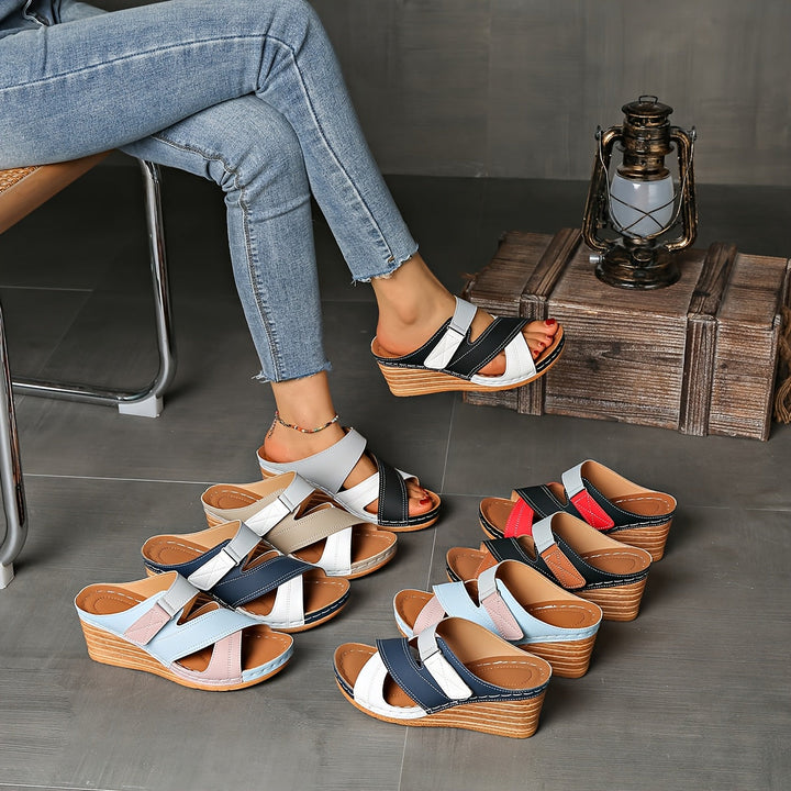 Marina | Women's Colorblock Wedge Slides, Comfortable Sandals