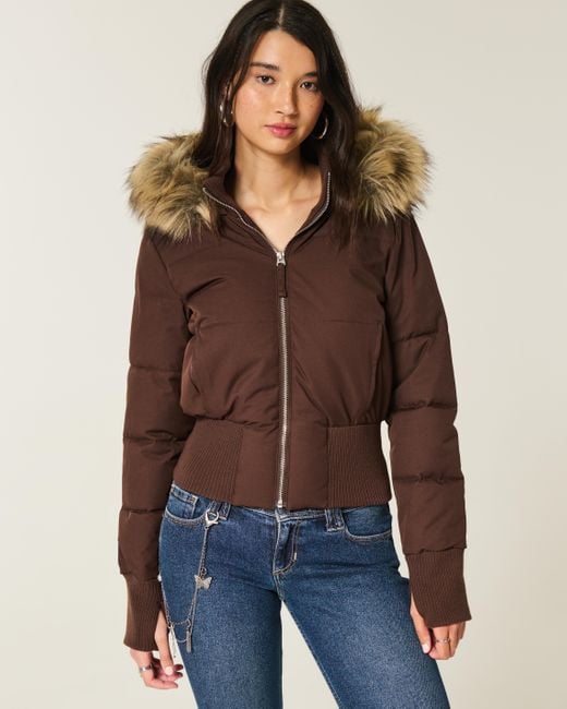 Women's Cropped Long Sleeve Puffer Jacket with Hood