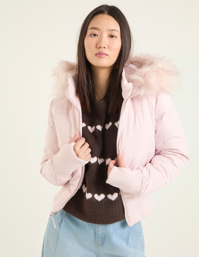 Women's Cropped Long Sleeve Puffer Jacket with Hood