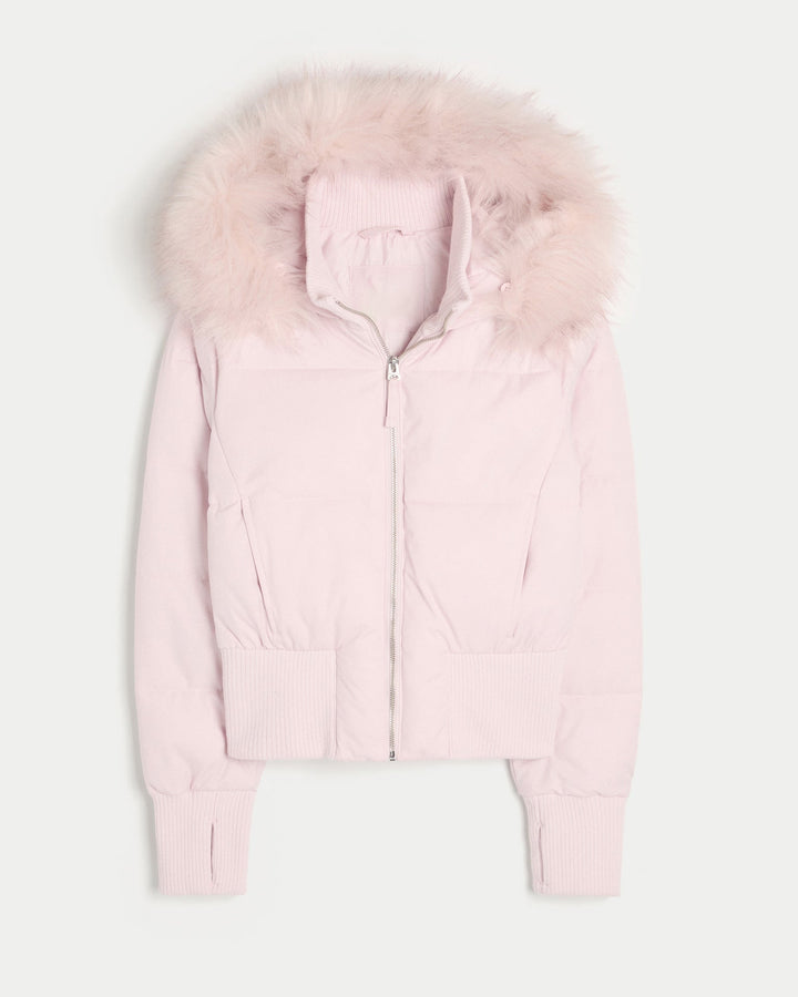 Women's Cropped Long Sleeve Puffer Jacket with Hood