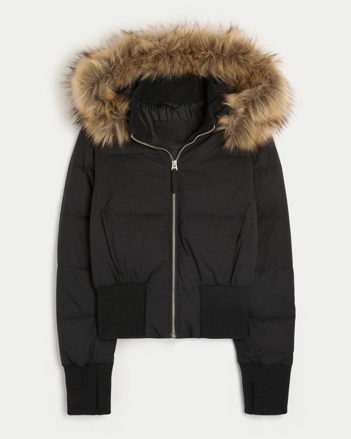 Women's Cropped Long Sleeve Puffer Jacket with Hood