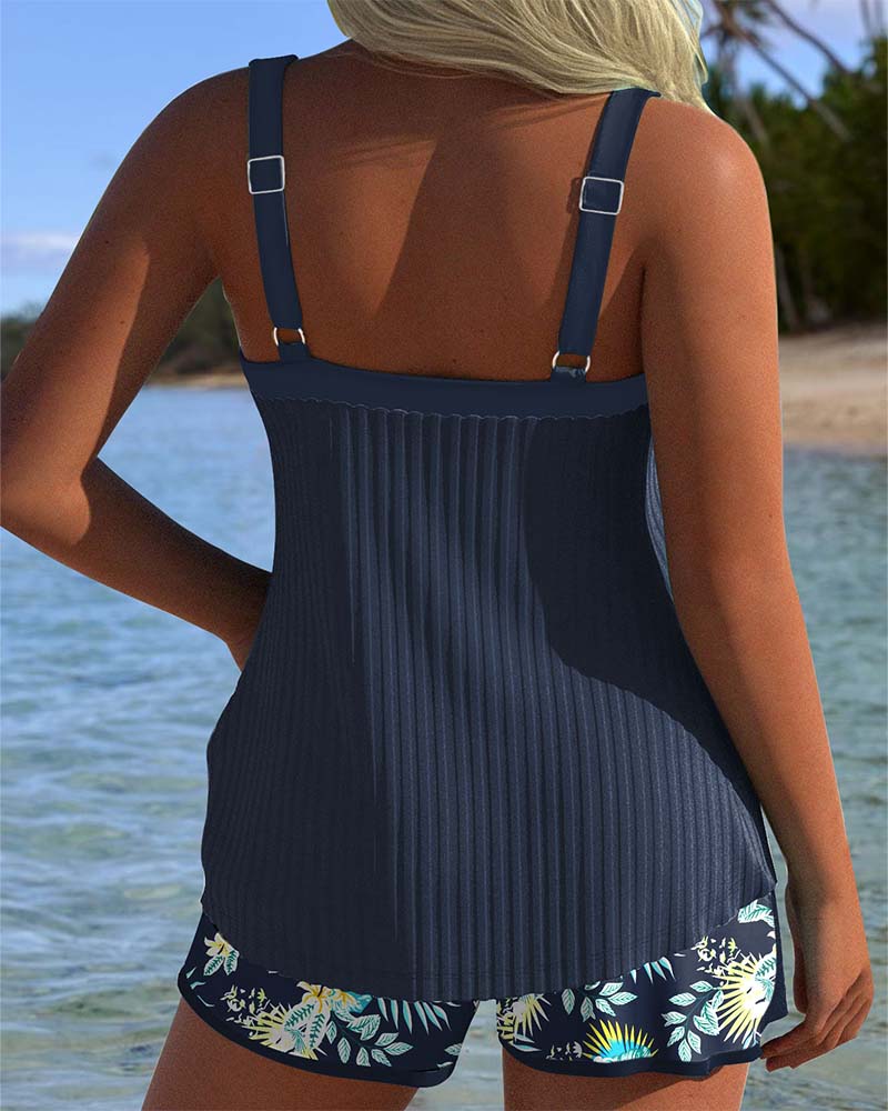 Solea | Women's Short Striped Tankini with Backless Feature