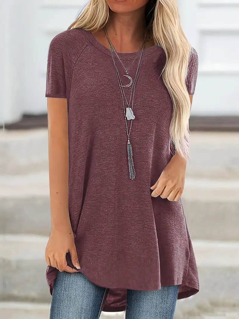 Faye | Relaxed Casual Longline Crew Neck T-Shirt