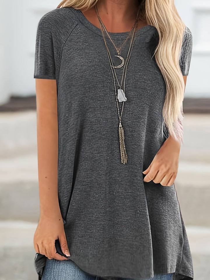 Faye | Relaxed Casual Longline Crew Neck T-Shirt