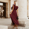 Elena™ Dark Red Boho Festive Dress with V-Neck