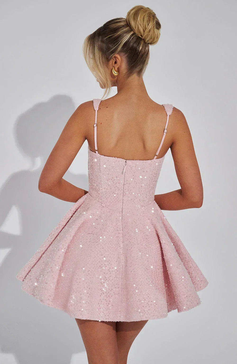 Hazel | Women's Square Neck Chic Mini Blush Dress with Sequins