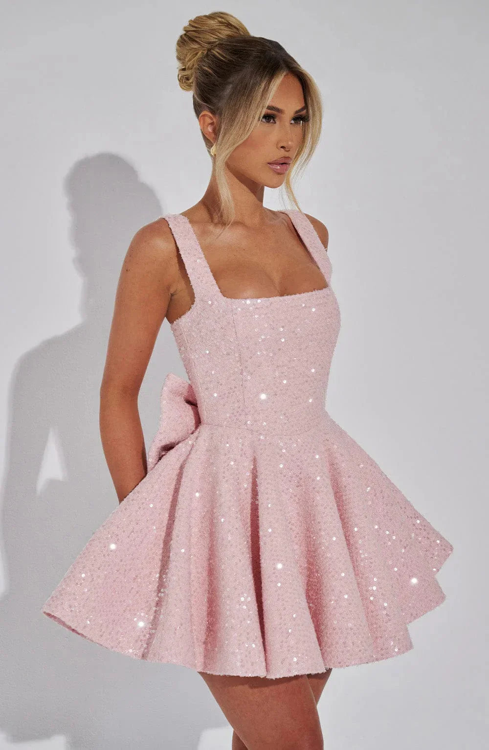 Hazel | Women's Square Neck Chic Mini Blush Dress with Sequins