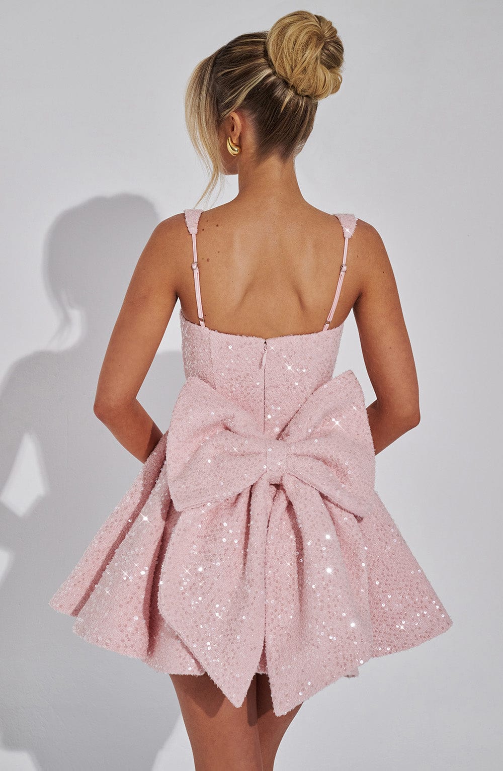 Hazel | Women's Square Neck Chic Mini Blush Dress with Sequins