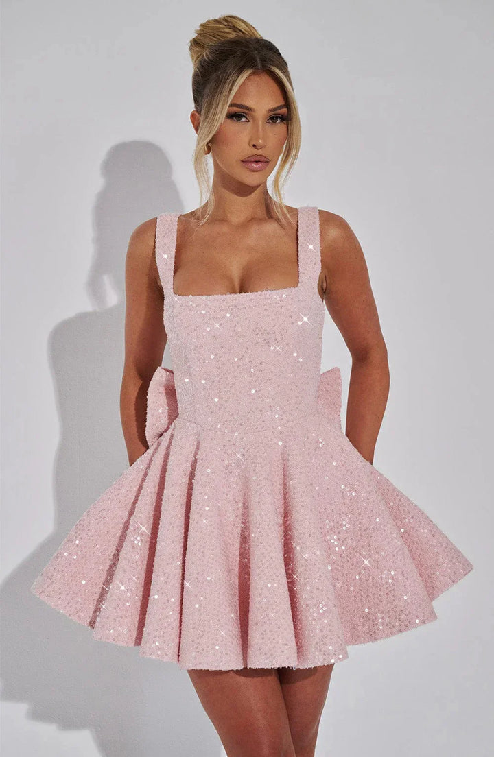 Hazel | Women's Square Neck Chic Mini Blush Dress with Sequins