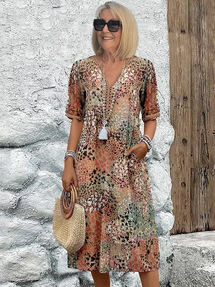 Dania | Women's Loose Vibrant Midi Dress with Pockets