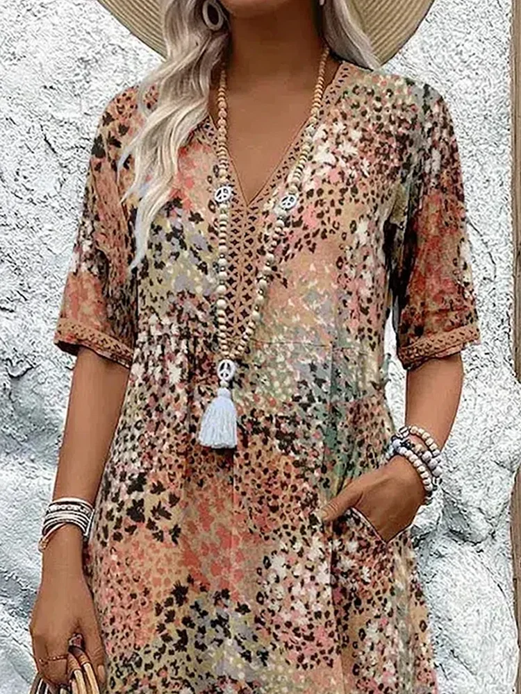 Dania | Women's Loose Vibrant Midi Dress with Pockets