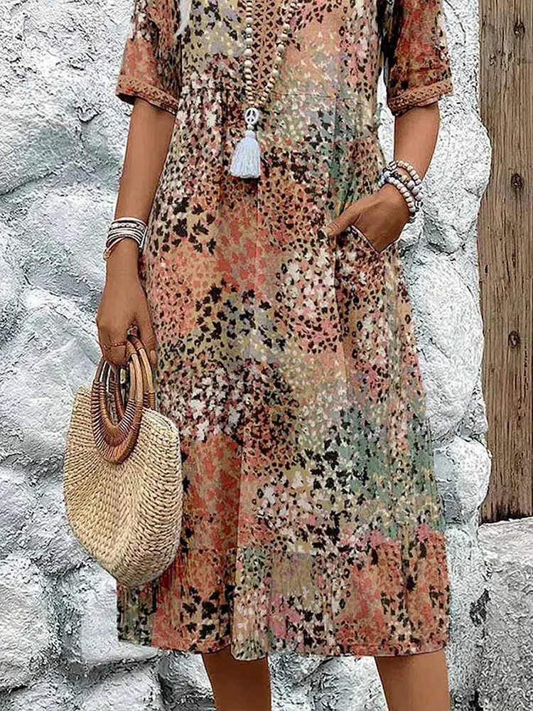 Dania | Women's Loose Vibrant Midi Dress with Pockets