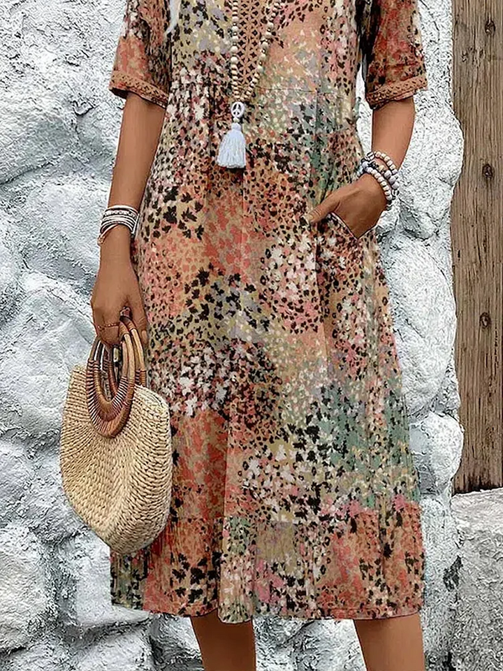 Dania | Women's Loose Vibrant Midi Dress with Pockets