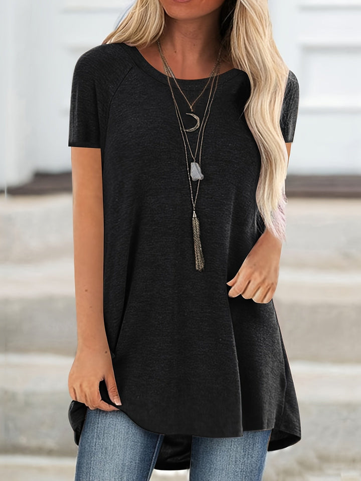 Faye | Relaxed Casual Longline Crew Neck T-Shirt