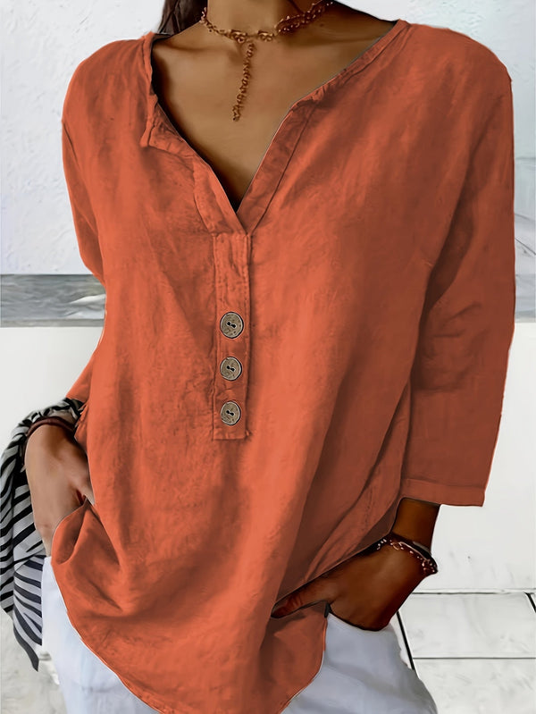 Harper™ - Loose V-Neck Button-Up Top