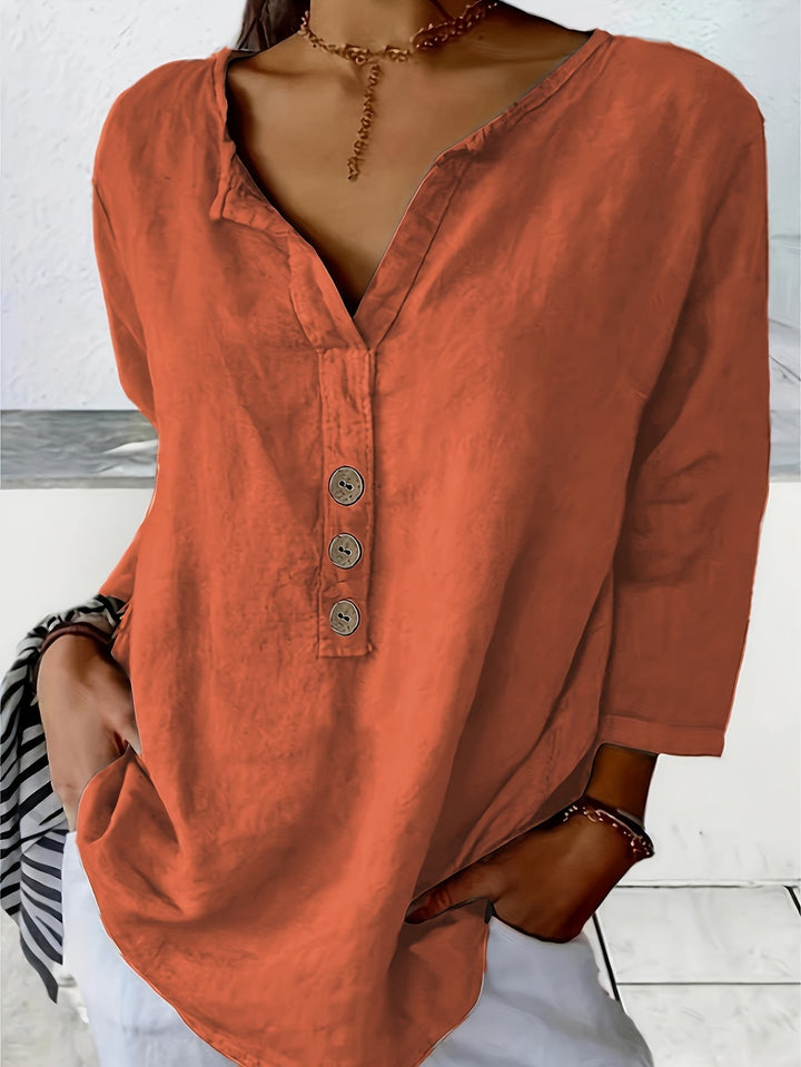 Harper | Women's Relaxed Loose V-Neck Button-Up Top with Buttons