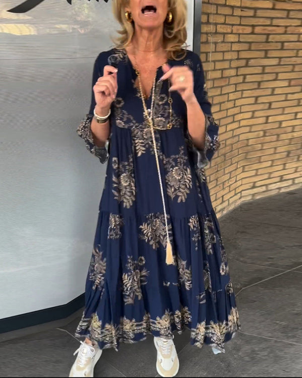 Rose™ – Vintage Loose V-Neck Midi Dress