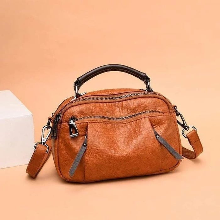 Finbjørg | Small and Versatile Bag in Golden Cognac Shade with Pockets