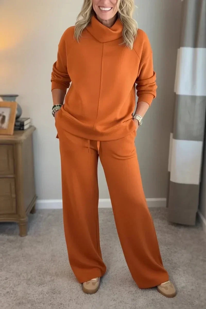 Aivra | Women's Turtleneck Long Sleeve Wide-Leg Two Piece Set with Pockets