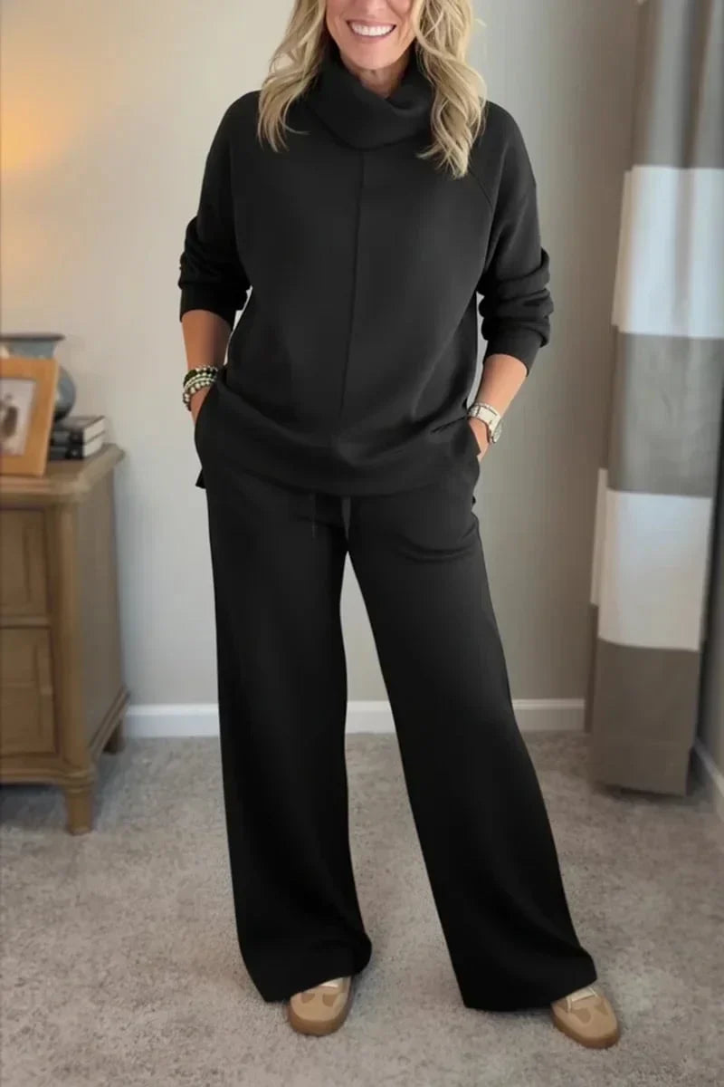 Aivra | Women's Turtleneck Long Sleeve Wide-Leg Two Piece Set with Pockets
