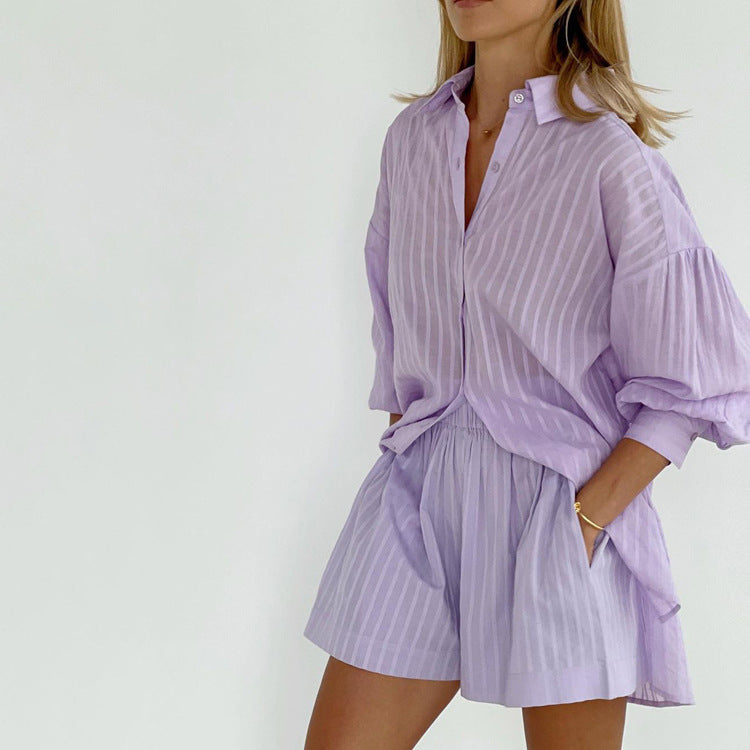 Yselia | Women's Breezy Button-Up and Shorts Set with Buttons