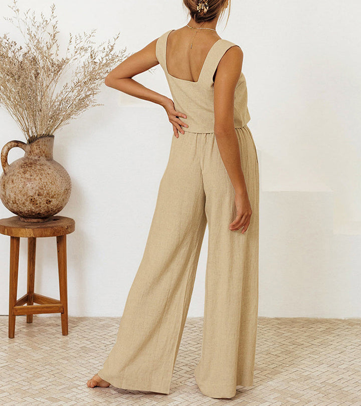 Milena | Women's Square Neck Minimalist Top and Wide-Leg Pants Set