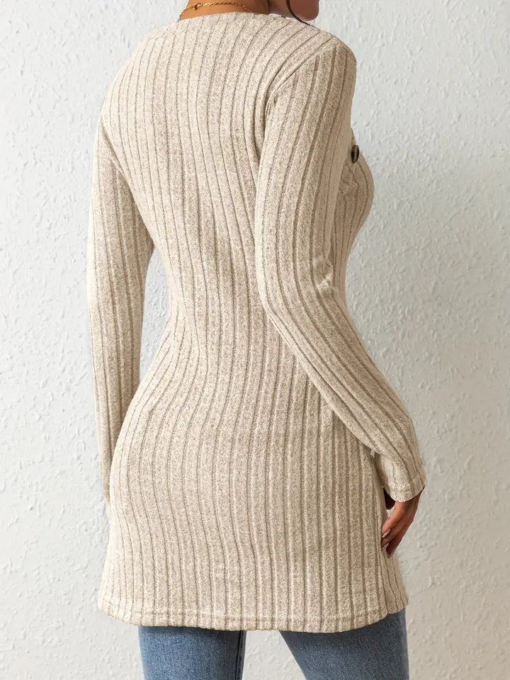 Julia | Women's Long Sleeve Square Neck Asymmetrical Top with Buttons