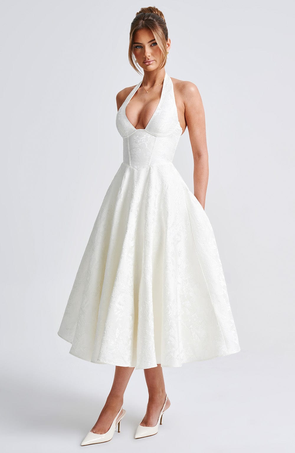Renata - Jacquard Lace-Up Waist Maxi