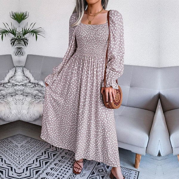 Lotte™ Elegant Beige Long Sleeve Maxi Dress