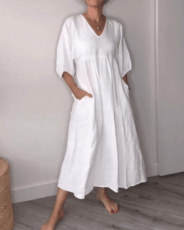 Corvalyn | Women's Relaxed V-Neck Elegant Flowing Maxi Dress