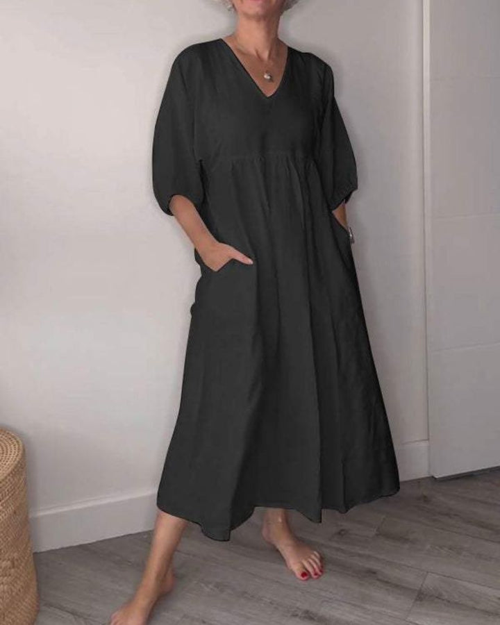 Corvalyn | Women's Relaxed V-Neck Elegant Flowing Maxi Dress