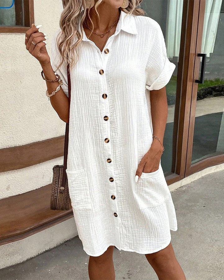Melissa | Women's Relaxed Short Sleeve Knee-Length Comfortable Summer Dress with Pockets