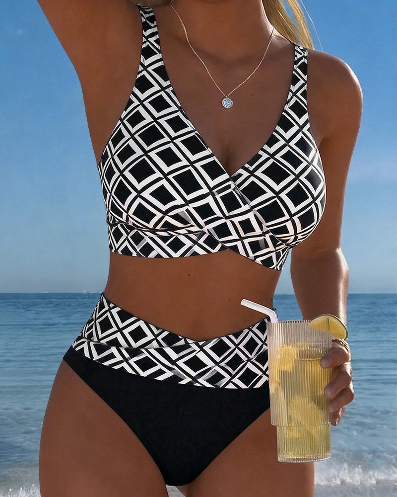 Martina | Women's Plaid Pattern Bikini with High-Waisted Briefs