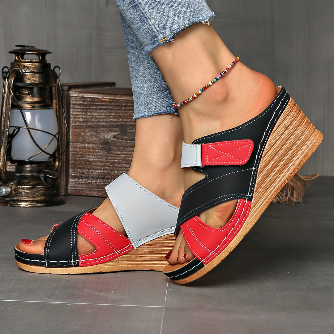 Marina | Women's Colorblock Wedge Slides, Comfortable Sandals